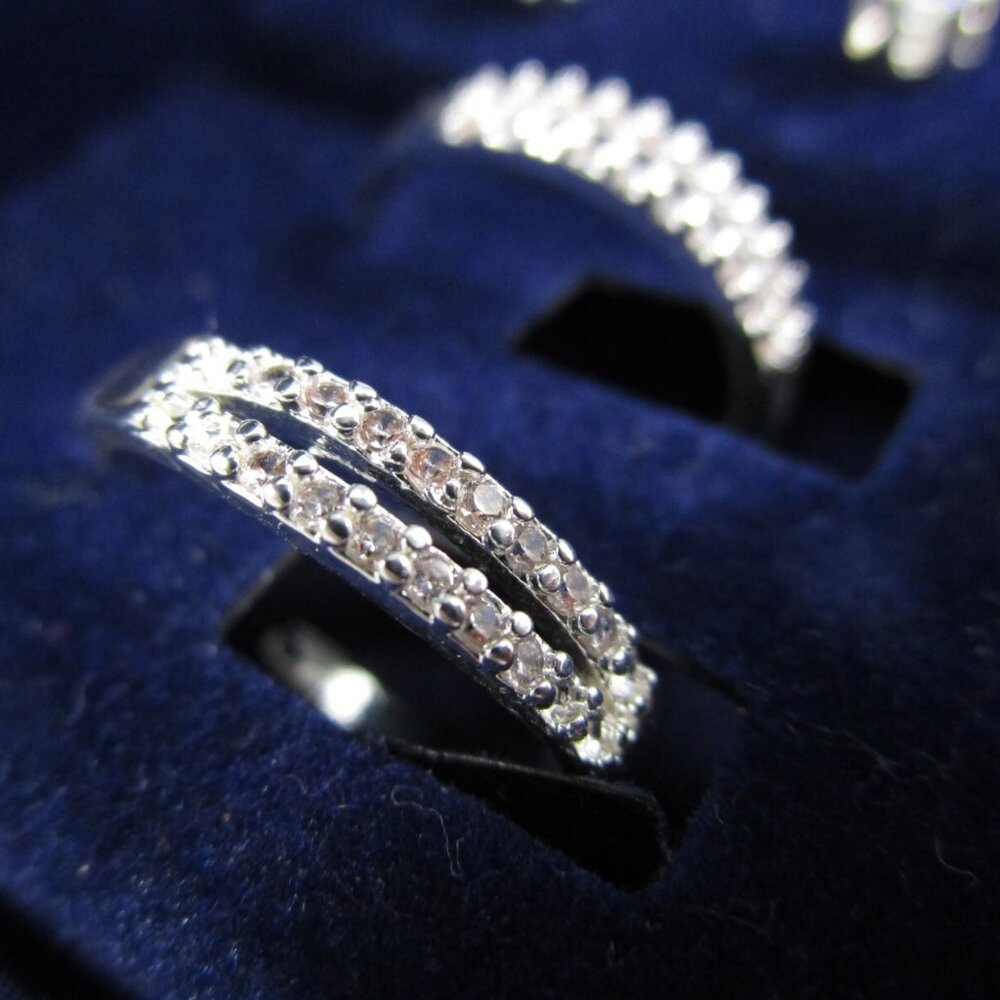 DANECRAFT 4pc Mod/Contemporary Hoop & Stud Silver Plated CZ Earrings Set**NEW! - Picture 3 of 5